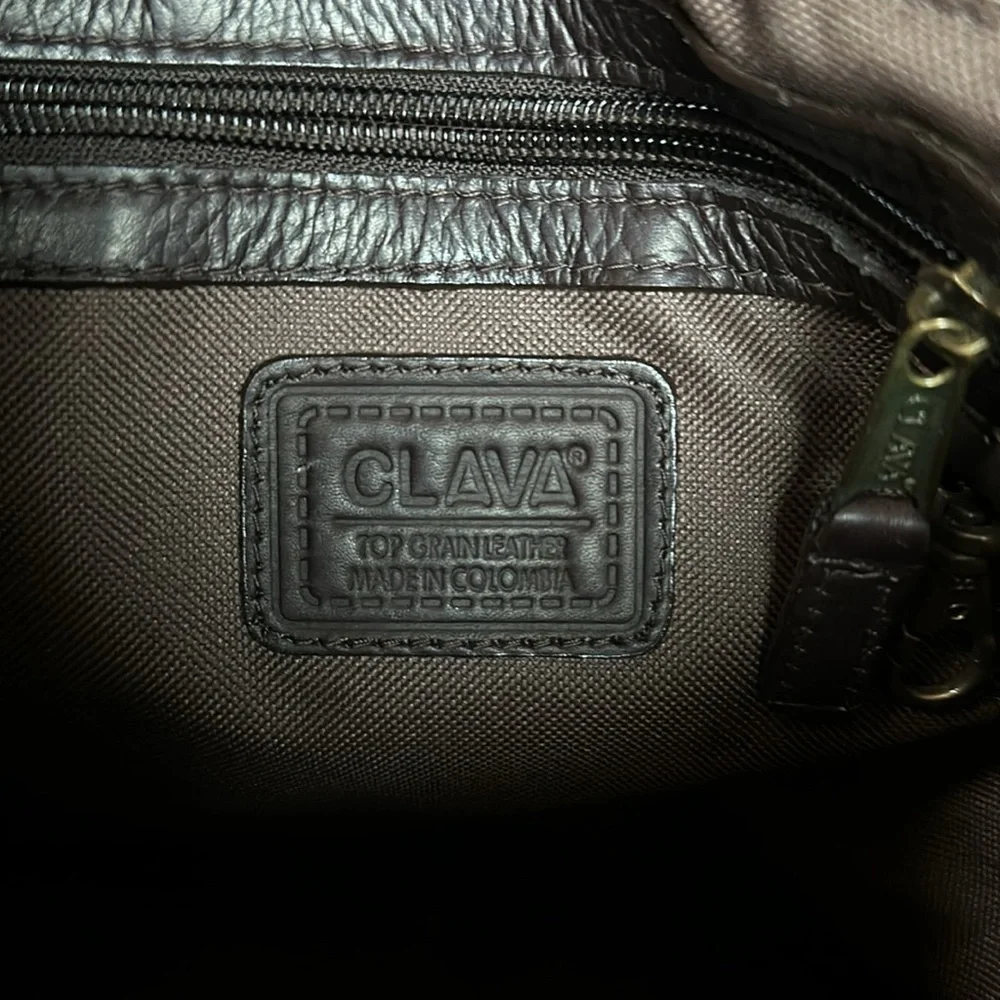 CLAVA chocolate brown leather turn lock crossbody bag